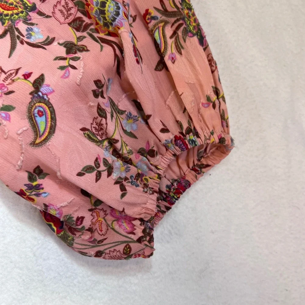 Loft Pink Floral Paisley Jacquard Long Sleeve Blouse Top Size Medium